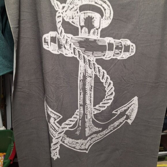 Anchor Beach Towel Nautical Long Gray White Thin Ship Boat Sea Lake House Cottag - Picture 4 of 5